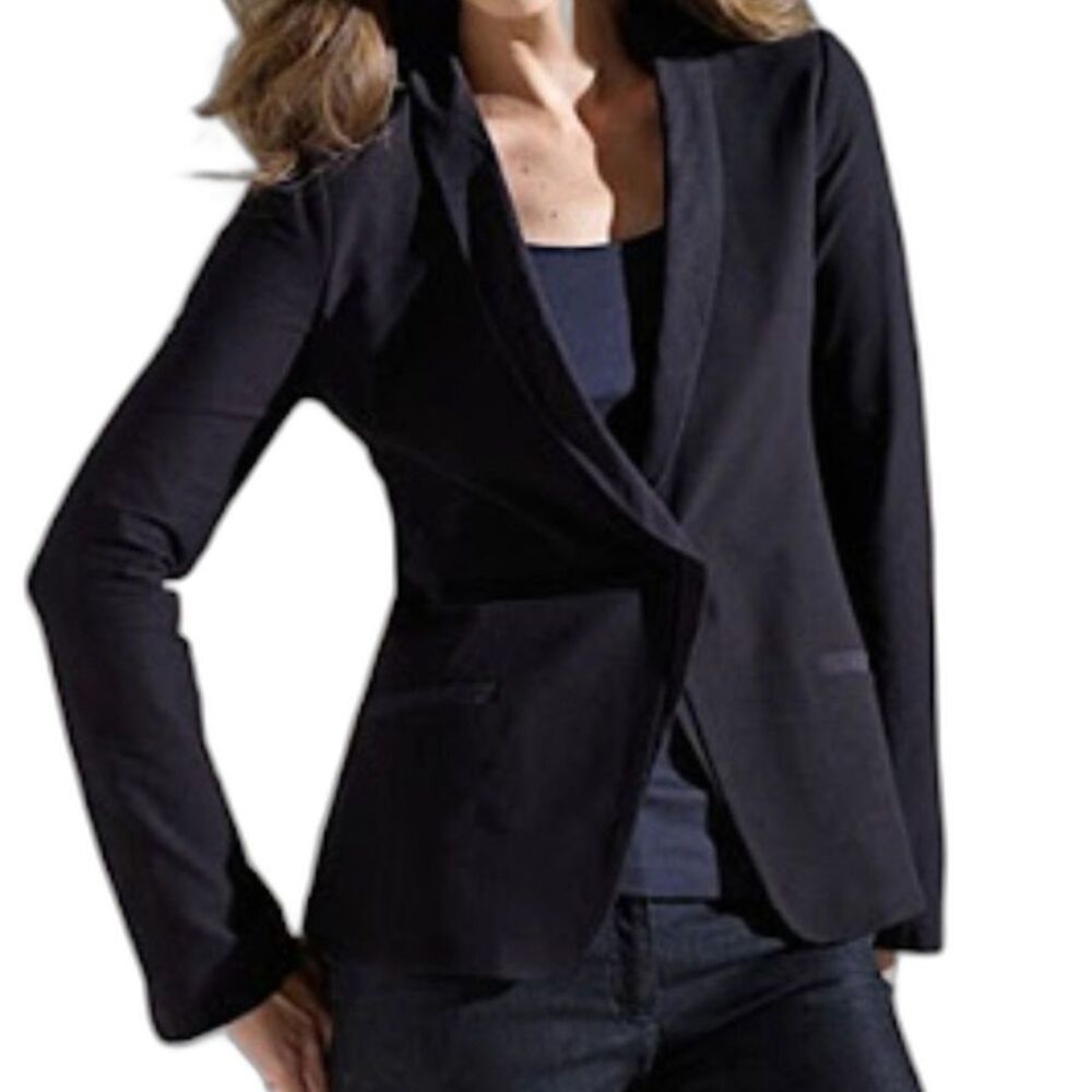 Eileen Fisher Black Blazer Stretch Crepe Jacket Career Petite Small Minimalist